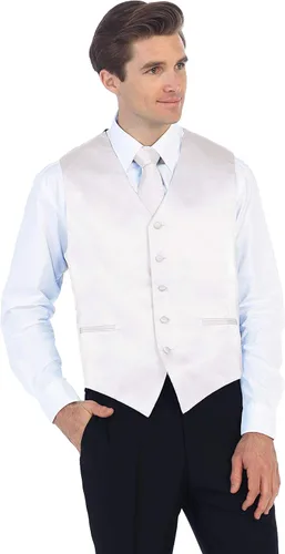 Vista 11 de Gioberti Chaleco formal de satén de 4 piezas para hombre, corbatín y pañuelo de bolsillo Negro D