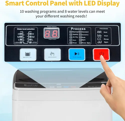 Vista 3 de 17.8LBS Portable Washing Machine, 2.3 Cu.ft Washer Dryer Combo w/Drum, 10 Programs 8 Water Level, Full-Automatic Compact Lavadora for Apartment Dorm