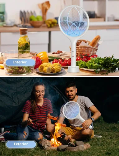 Vista 8 de YISSVIC Matamoscas eléctrico de 4000 V, raqueta matamoscas de insectos de doble modo con luz de mosquitos morada recargable para interiores, hogar