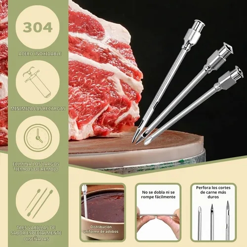 Vista 2 de Kit de jeringa inyectora de carne de pavo con 3 agujas de adobo para ahumador de parrilla, 1 cepillo de limpieza, 1 onza/1.0 fl oz de gran