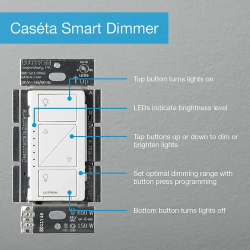 Vista 11 de Lutron Caseta - Kit original de interruptor de atenuación inteligente, 2 interruptores de atenuación, 2 placas de pared, 2 controles remotos, 2