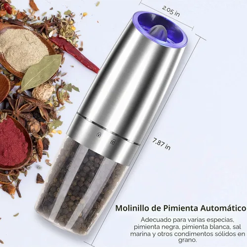 Vista 4 de Molinillo de sal y pimienta por gravedad, molinillo automático de sal y pimienta, paquete de 2