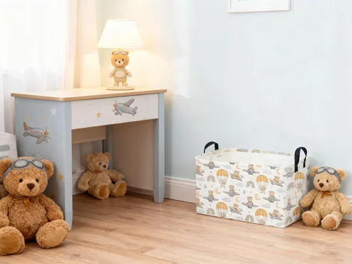 Vista 6 de Sanjiaofeng - Cestas rectangulares para niños con forma de oso, contenedores de almacenamiento con asas. Linda cesta de almacenamiento para ropa