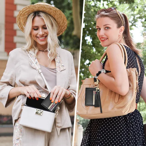 Vista 9 de Sodsay Estuche para tarjetas, cartera delgada con bolsillo frontal, para mujer, sujetatarjetas con llavero