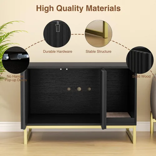 Vista 7 de Halitaa Caja de Arena para Gatos, Mueble Moderno de Caja de Arena para Gatos Caja de Arena Oculta con Almohadilla para Rascar, Mesa Auxiliar Casa