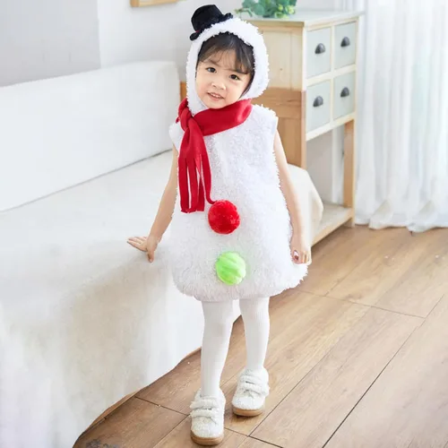 Vista 3 de Disfraz de muñeco de nieve de Navidad para niños, sin mangas, con capucha, disfraz de muñeco de nieve con bufanda, ropa de regalo