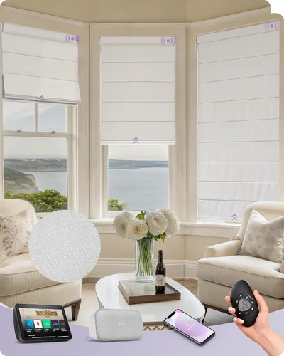 Vista 36 de Graywind Persianas romanas inteligentes compatibles con Alexa Google, persianas motorizadas recargables con control remoto de filtrado de luz