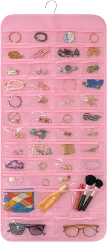Vista 18 de Bloss Organizador colgante de joyas con 80 bolsillos, colgador de joyas de doble cara para almacenamiento de joyas y aretes, organizadores de joyas