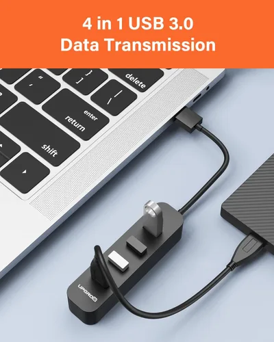 Vista 3 de Upgrow Hub USB 3.0 de 4 puertos USB con divisor USB de 5 Gbps para portátil MacBook Mac Pro Mac mini iMac Surface Pro XPS PC Flash Drive Mobile Negro