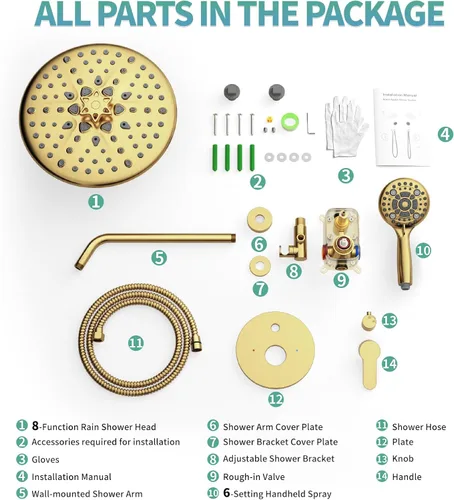 Vista 7 de SR SUN RISE Grifo de ducha – Sistema de cabezal de ducha multifuncional de alta presión de 10 pulgadas con accesorios de cabezal de ducha de mano