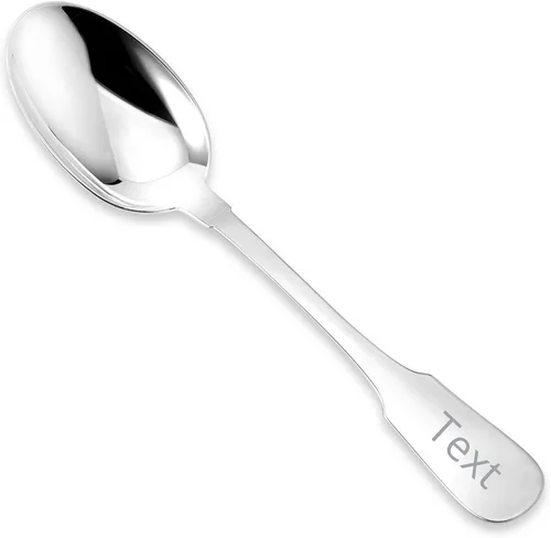 Vista 6 de Cuchara de bebé de plata esterlina con patrón de violín para recuerdo grabable liso, Plata de ley, Sin gemas. Spoon