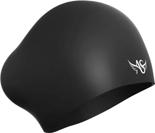 Vista 8 de Angel season Gorros de natación para mujer, de silicona, rizado, mediano y largo, diseño ergonómico para adultos, mantiene el cabello seco