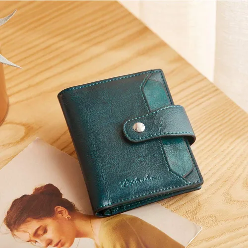 Vista 6 de BOSTANTEN - Billetera de cuero para mujer con bloqueo RFID, pequeña, con cremallera, de bolsillo, para tarjetas, con ventana para documento