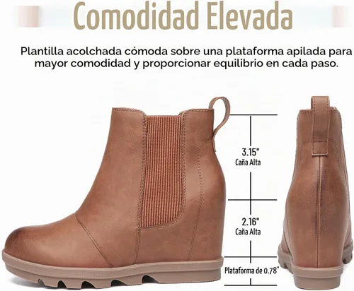 Vista 2 de Athlefit - Botas de cuña para mujer, botines cómodos al tobillo marrón (02Brown)