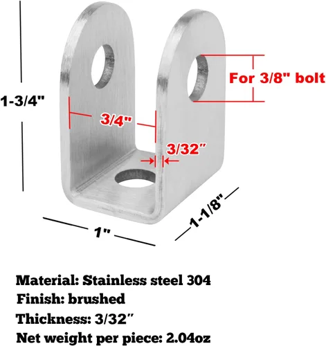 Vista 2 de GBGS 10 soportes en U de 3/4 pulgadas, acero inoxidable 304