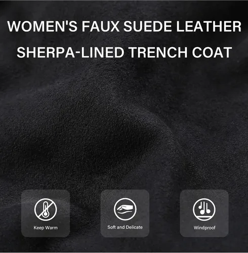 Vista 5 de Bellivera - Chaqueta larga de piel sintética para mujer otoño e invierno gabardina de moda con cuello de piel desmontable