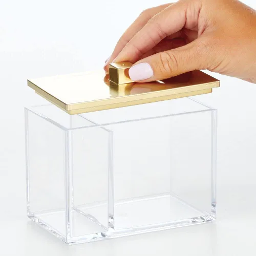 Vista 3 de mDesign Organizador Moderno Cuadrado para Encimera de Tocador de Baño, Recipiente Tarro de Almacenamiento para Hisopos de Algodón, Discos, Bolas