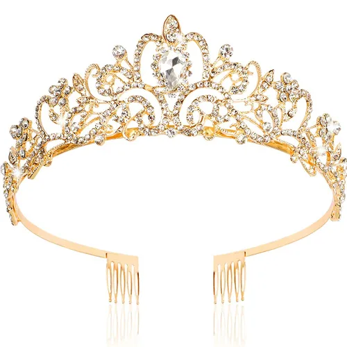 Vista 10 de CURASA Tiara de cristal rosa para mujer, corona de princesa, corona de cumpleaños, diadema de boda, accesorios para el cabello para disfraz