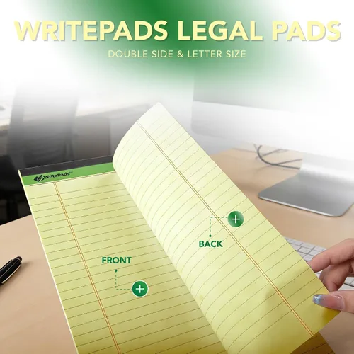 Vista 5 de KAISA Blocs de notas de tamaño legal amarillos 12blocs, hojas en papel reciclado de 5 x 8 pulgadas, con líneas estrechas, papel rayado pequeño