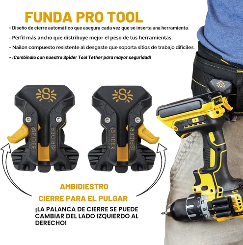 Vista 2 de Spider Funda para herramientas – Cinta métrica profesional + kit de funda de martillo – Soporte universal para herramientas mejorado