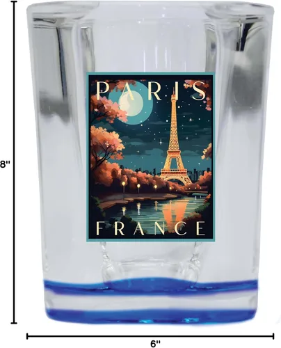 Vista 3 de Paris France Design C Souvenir - Vaso de chupito cuadrado de 2.5 onzas, base azul, paquete de 2