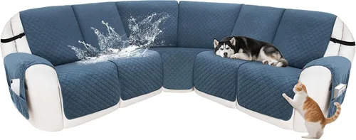 Vista 45 de Fundas para sofá modular reclinable, de terciopelo en forma de L, funda de consola central para perros y mascotas, lavable antideslizante, 1 funda
