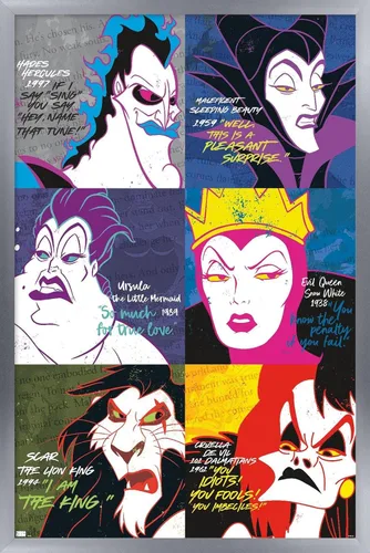 Vista 10 de Trends International Póster de pared con cuadrícula de villanos de Disney, 14.725 x 22.375 pulgadas, versión enmarcada de madera de granero