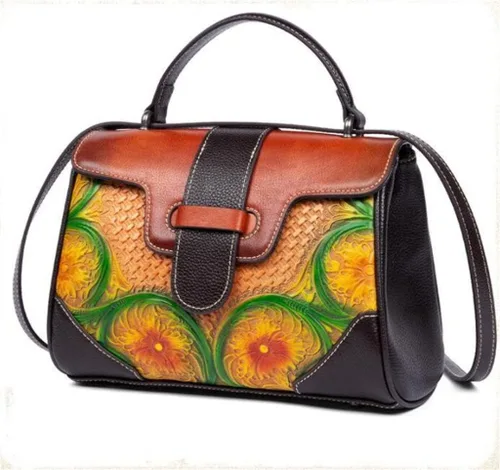 Vista 3 de Bolso de mano en relieve para mujer, bolso de mensajero versátil retro