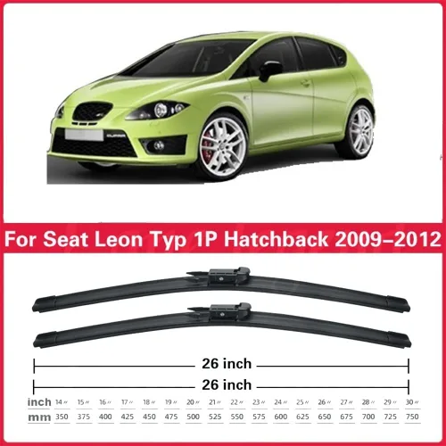 Vista 3 de Limpiaparabrisas delantero y trasero compatible con Seat Leon Typ 1P Hatchback 2009-2012 parabrisas ventana de 26 + 26 + 11 pulgadas