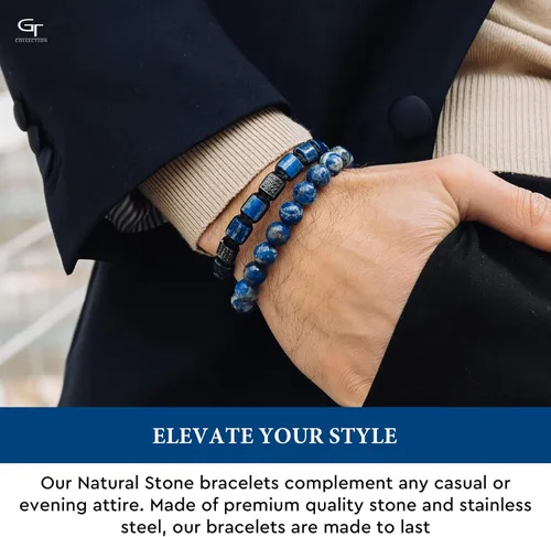 Vista 6 de Pulsera de cuentas para hombre Usuario con nombre, fama, fortuna y dinero 100% natural envuelto Pulsera de cuentas de piedras preciosas
