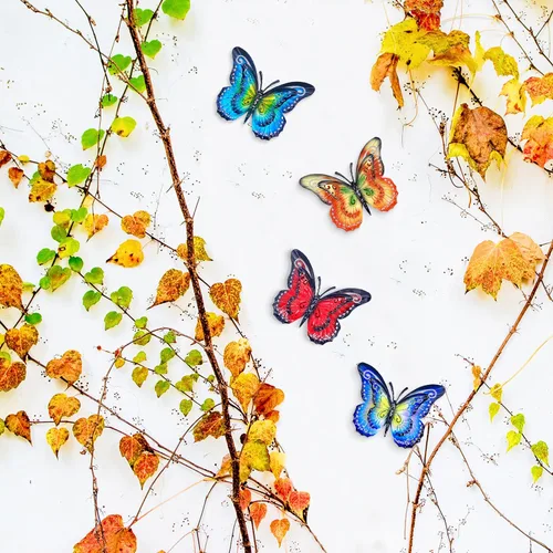 Vista 3 de Decoración de pared de mariposa de metal para exteriores, mariposas de alas dobles de 6.5 pulgadas, decoraciones colgantes para valla, jardín