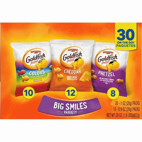 Vista 7 de Goldfish Crackers Big Smiles con galletas Cheddar, Colors y Pretzel, paquetes de aperitivos, caja de 30 CT