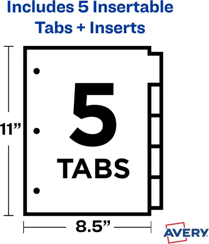 Vista 7 de Avery® Separadores de plástico insertables Big Tab™, multicolor, 5 pestañas