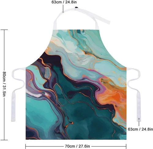 Vista 2 de Colourful Marble Cooking Aprons Unisex Kitchen Apron Adjustable Bib Apron with Pockets Waterdrop Resistant Chef Aprons for BBQ Drawing Grilling