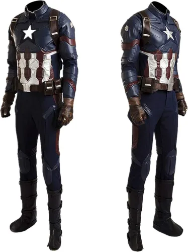 Vista 2 de Joyfunny Superhero Captain Soldier Costume Deluxe Halloween Cosplay Full Set PU Suit
