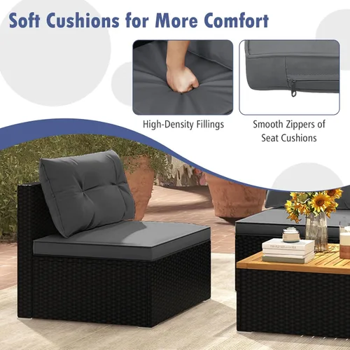 Vista 5 de RELAX4LIFE Muebles de mimbre para exteriores de 5 piezas, juego de conversación seccional de ratán PE con 4 sofás sin brazos y mesa de centro de Gris