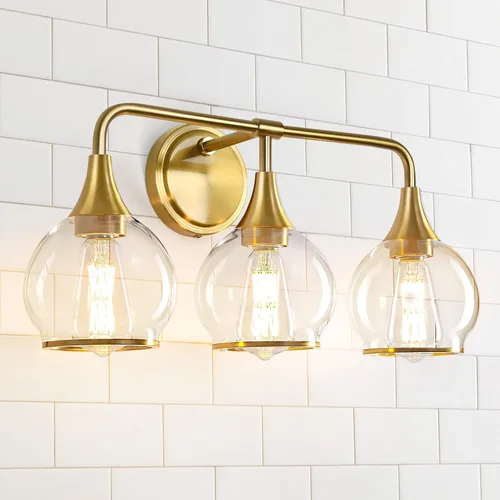Vista 24 de Accesorios de iluminación de baño en oro cepillado, luces de tocador de 2 luces con pantalla de vidrio esmerilado blanco lechoso, lámpara de tocador