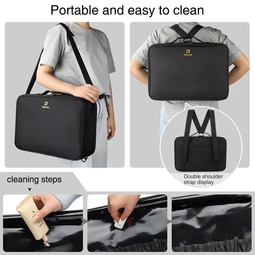 Vista 9 de MONSTINA Estuche de maquillaje grande, bolsa de maquillaje de 3 capas, organizador de cosméticos, bolsa de tren de peluquería, caja de artista