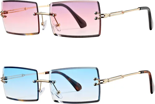 Vista 9 de Gafas de sol rectangulares para hombres/mujeres, gafas de sol pequeñas sin montura cuadrada