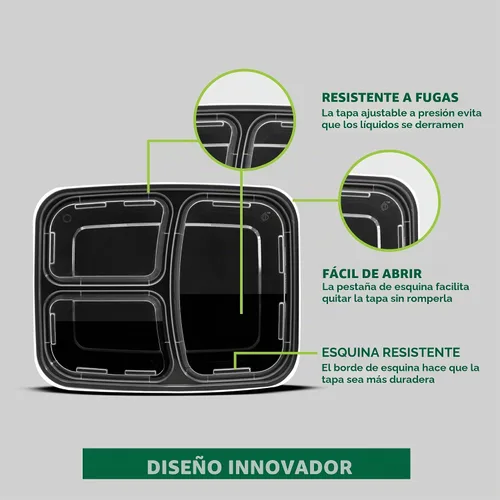 Vista 5 de Freshware Contenedores de preparación de comidas [paquete de 150] 3 compartimentos con tapas, recipientes de alimentos, lonchera, apilables, caja