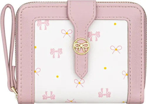 Vista 8 de BIAOTIE - Cartera para mujer con flores bonitas, con bloqueo RFID, tarjetero para tarjetas de crédito, monedero pequeño de dos pliegues