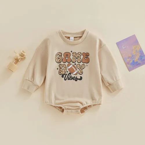 Vista 6 de Conjunto de fútbol para bebé, sudadera con estampado de letras, manga larga, cuello redondo, ropa para otoño e invierno