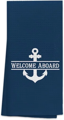 Vista 8 de OHSUL Toallas de playa altamente absorbentes con ancla de barco, toallas de cocina, toallas de baño, toallas de mano de anclaje azul marino