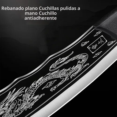 Vista 5 de Cuchillo de asesinato de dragón, Chopper tallado en forma de dragón, cuchillo de cocina Afilado, cuchillo de dragón negro, versión japonesa de acero