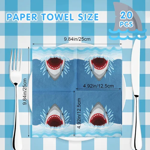 Vista 3 de Gersoniel 40 servilletas de papel de tiburón desechables Ocean Shark Party
