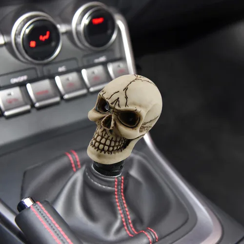 Vista 2 de Perilla de palanca de cambios en forma de calavera, de resina, para autos manuales o automáticos, Beige