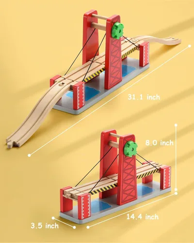 Vista 4 de SainSmart Jr. Juego de accesorios de tren de madera, juego de puente elevador, compatible con Brio, Thomas, Melissa y Doug