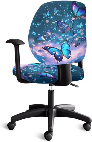 Vista 2 de Funda para silla de oficina con diseño de mariposa de 2 piezas, fundas para silla de juegos, bonitas fundas transpirables para silla de escritorio