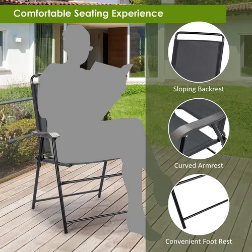 Vista 8 de S AFSTAR Juego de 4 sillas de patio plegables para exteriores, con reposabrazos curvados y respaldo alto, ideal para jardín, campamento, patio