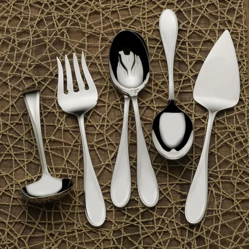 Vista 5 de Mikasa Bravo - Juego de 6 piezas de acero inoxidable 18/10, cucharas de servir, tenedor, servidor de tartas, cucharón de salsa, cubiertos pulidos